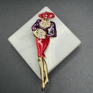 Lauren Spencer Elegant enamel rhinestone Red & Purple Woman Brooch #A104 red hat